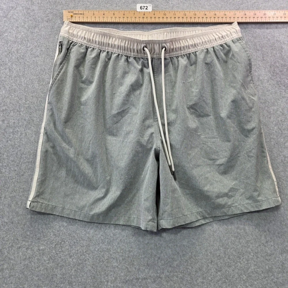 Goodfellow & Co Mens Swim Trunks Gray Striped Board Shorts Size L Large 7in seam